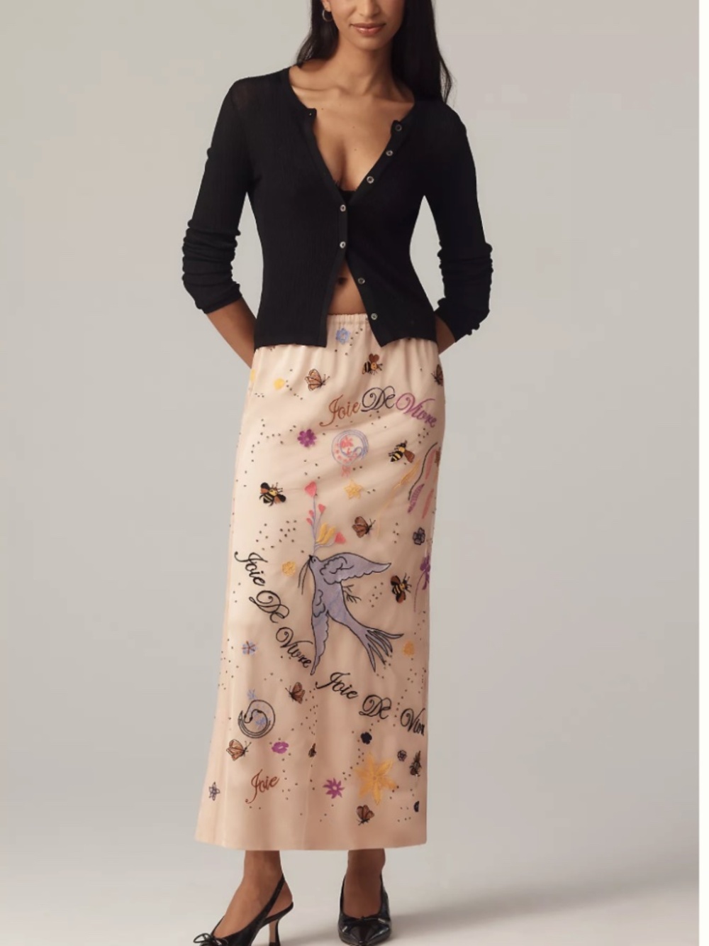 By Anthropologie Icon Embroidered Slim Maxi Skirt